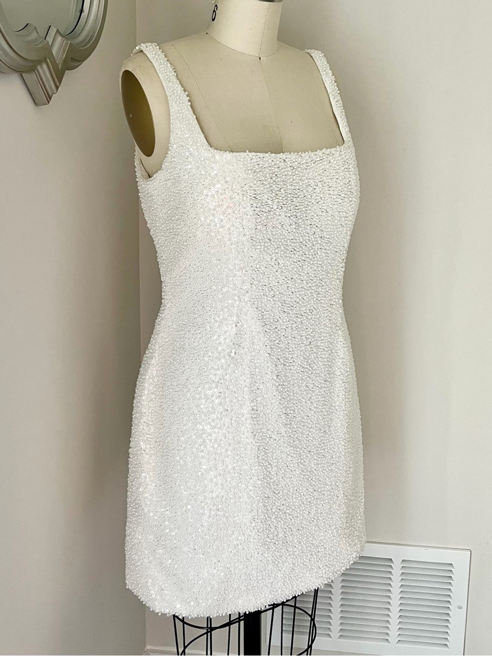 Elegant White Beaded Mini Dress